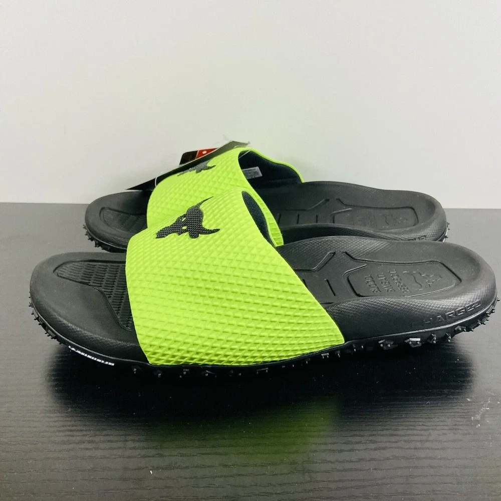 Mens Under Armour Project Rock‎ Green Slides Strap Sandals 3025237 Size 9
